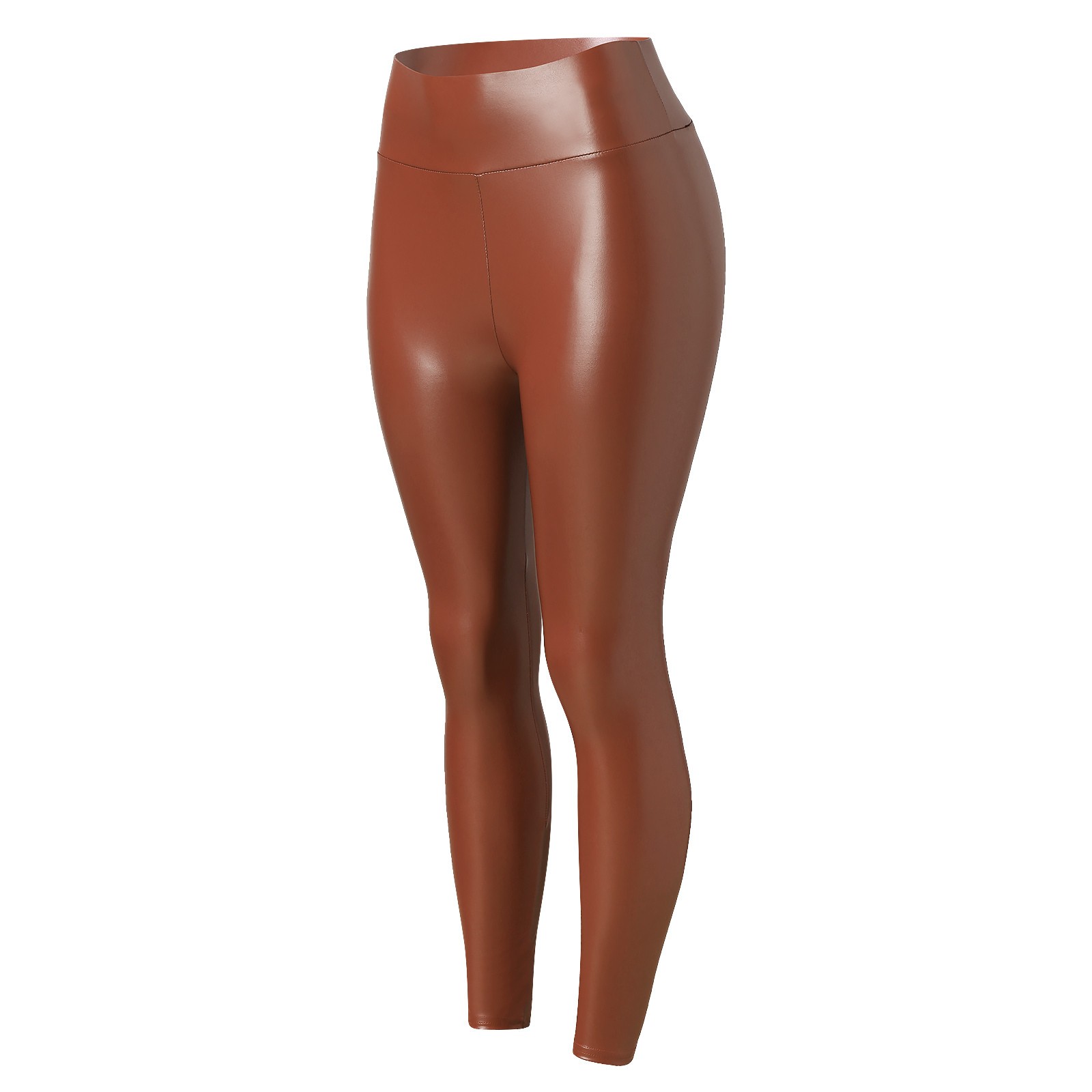 thumbnail image 3 of Leggings de cintura alta de piel sintética para mujer: pantalones holgados y elásticos de color liso para todas las estaciones, 3 of 8